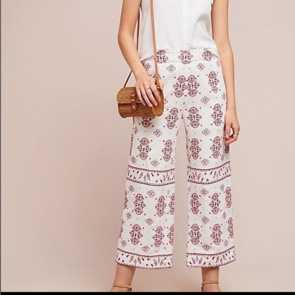 Anthropologie Pants - Anthropologie Ett Twa Jadida Embroidered Wide Leg Linen Pants Size 6